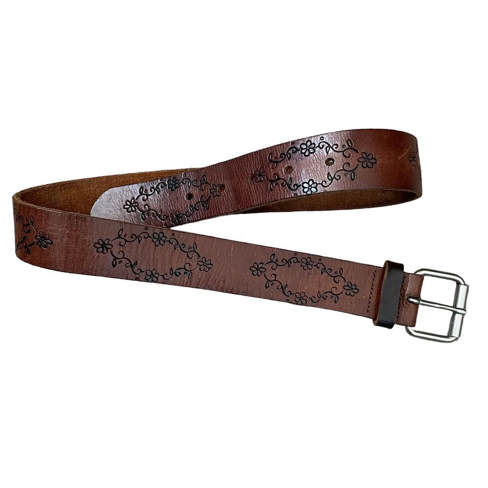 Wilsons Leather Vintage Brown Tooled Leather Western Cowboycore Boho Floral Belt